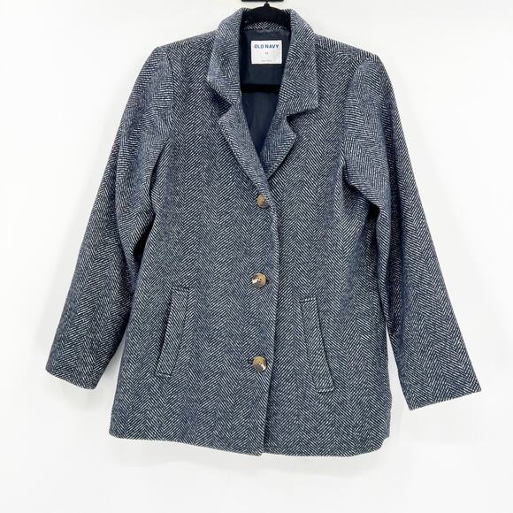 Old Navy Black‎ and White Striped Pea Coat XS - Picture 1 of 4